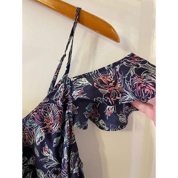 Joie Silk Blouse Large Blue Floral Off the Shoulder Ruffled Cottage Core Boho - Picture 2 of 7